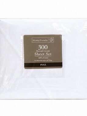 HomeTrends 300 Thread Count Full Sheet Set — White Cotton